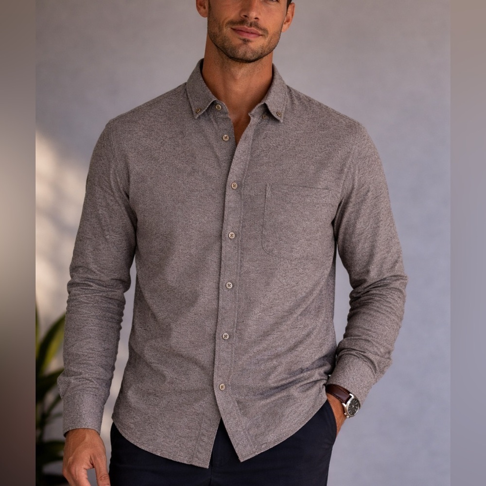 Samsøe Samsøe Textured Button Down Shirt Mens S Brown Gray Long Sleeve Casual